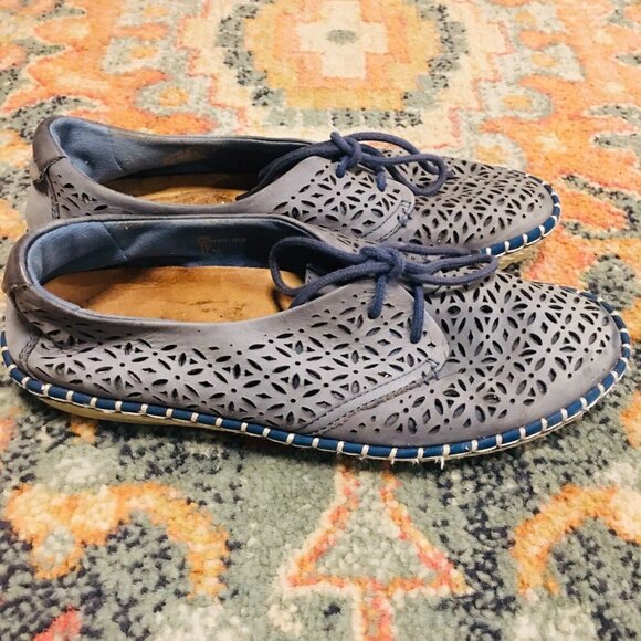 EARTH SHOES Sapphire Blue Nubuck Suede Perforated Relief Pod Shoes Women's 7B - Picture 6 of 9